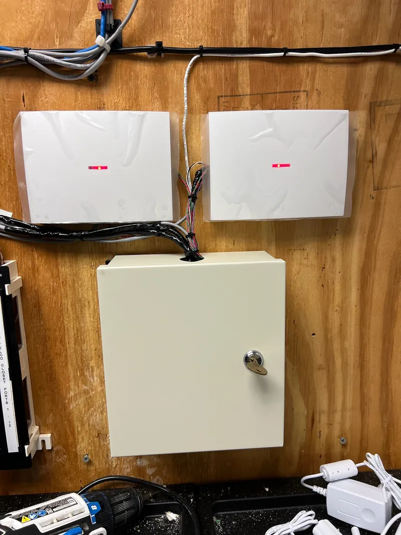 Two SALTO access control controllers installed at a commercial coworking facility